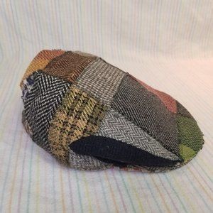 Vintage Pure Wonderwool UK L Patchwork Newsboy Cabbie Hat Cap Tweed Plaid 1940s